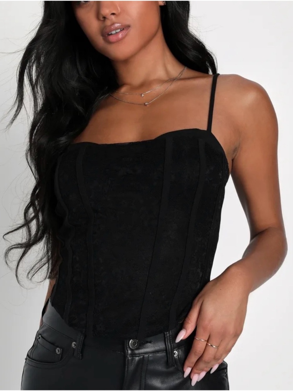 BRAND NEW Lulus Corset Alluring Black Lace Bustier Crop Tank Top Romantic M